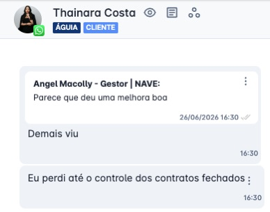 Conversa com a cliente Thainara: eu perdi até o controle dos contratos fechados